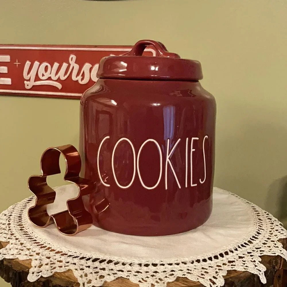 Rae Dunn Burgundy Ceramic Cookies Large Chubby Canister Jar NEW